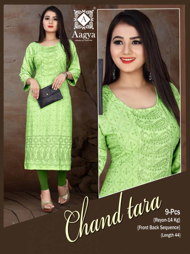 Aagya Chand Tara Regular Wear Rayon Designer Kurti Collection